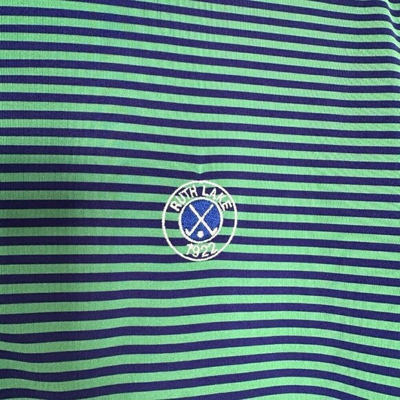 RLX Ralph Lauren Polo Shirt Size L Striped Performance Golf Stretch Green Blue - Picture 5 of 11